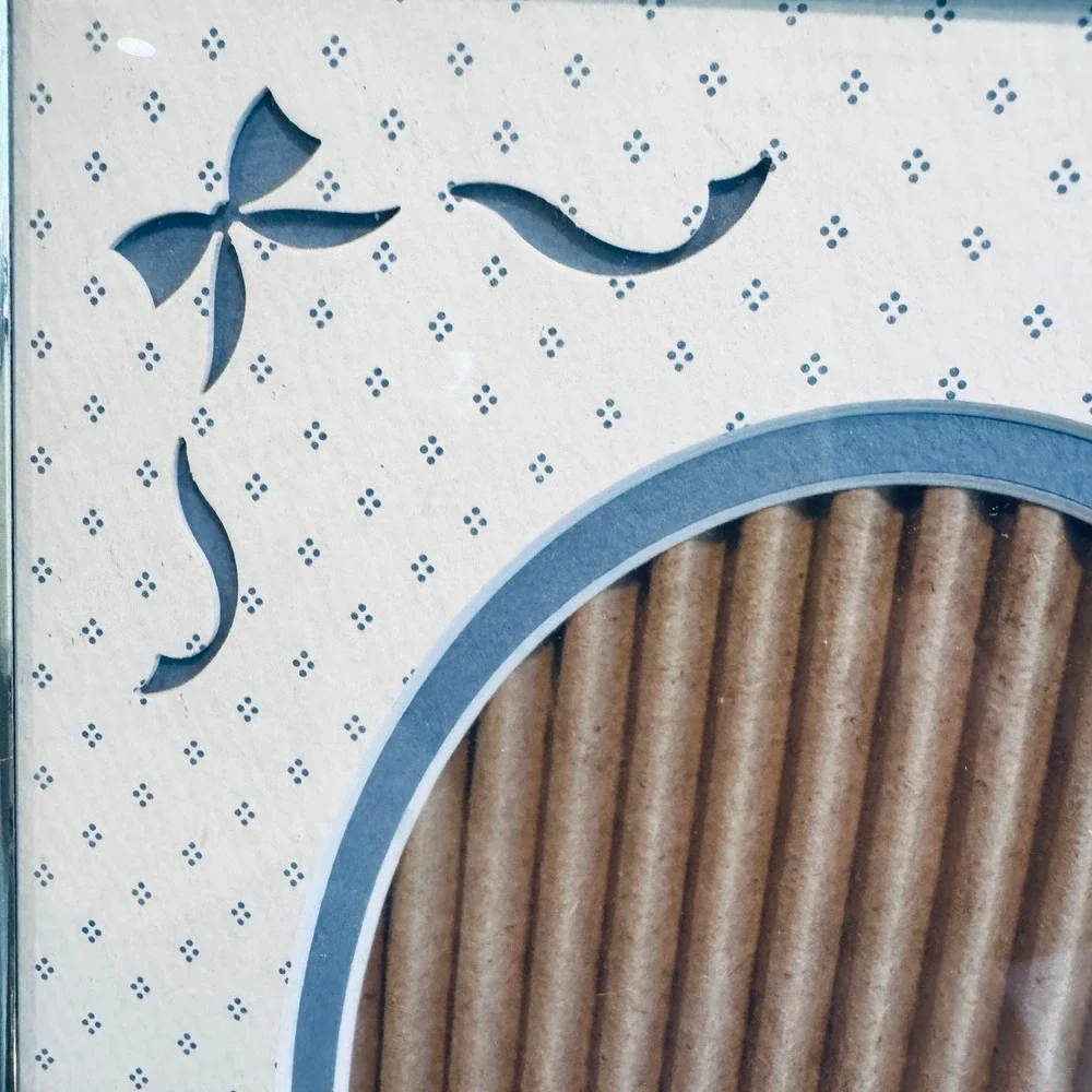 Vintage Blue White Ditsy Dot Picture Frame Oval Opening Bow Detail 8x10